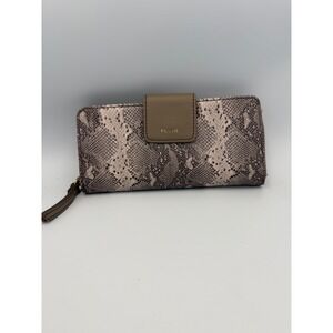 Fossil Madison Clutch Wallet Snap Close Zip Around Snakeskin Print Neutral‎